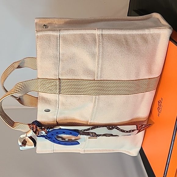 ❤HERMES TOILE FOURRE TOUT MM WOMEN'S CANVAS TOTE BAG ORANGE  ÉCRU TOILE H CANVAS - Picture 3 of 17